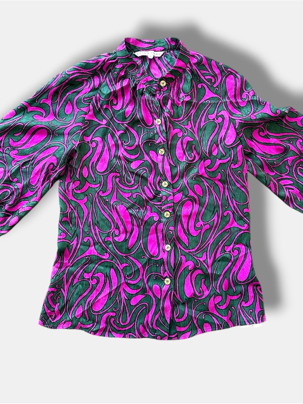 TRINA TURK SILK PINK GREEN BLOUSE P